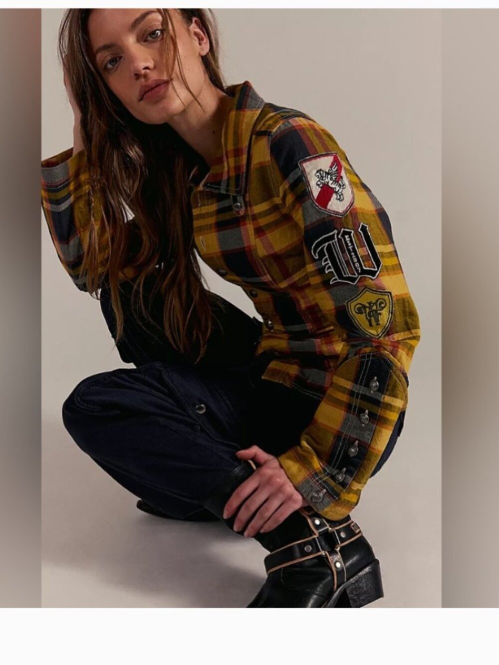 Free People We the Free In the Club Plaid Top in Chai Combo Size S. NWT